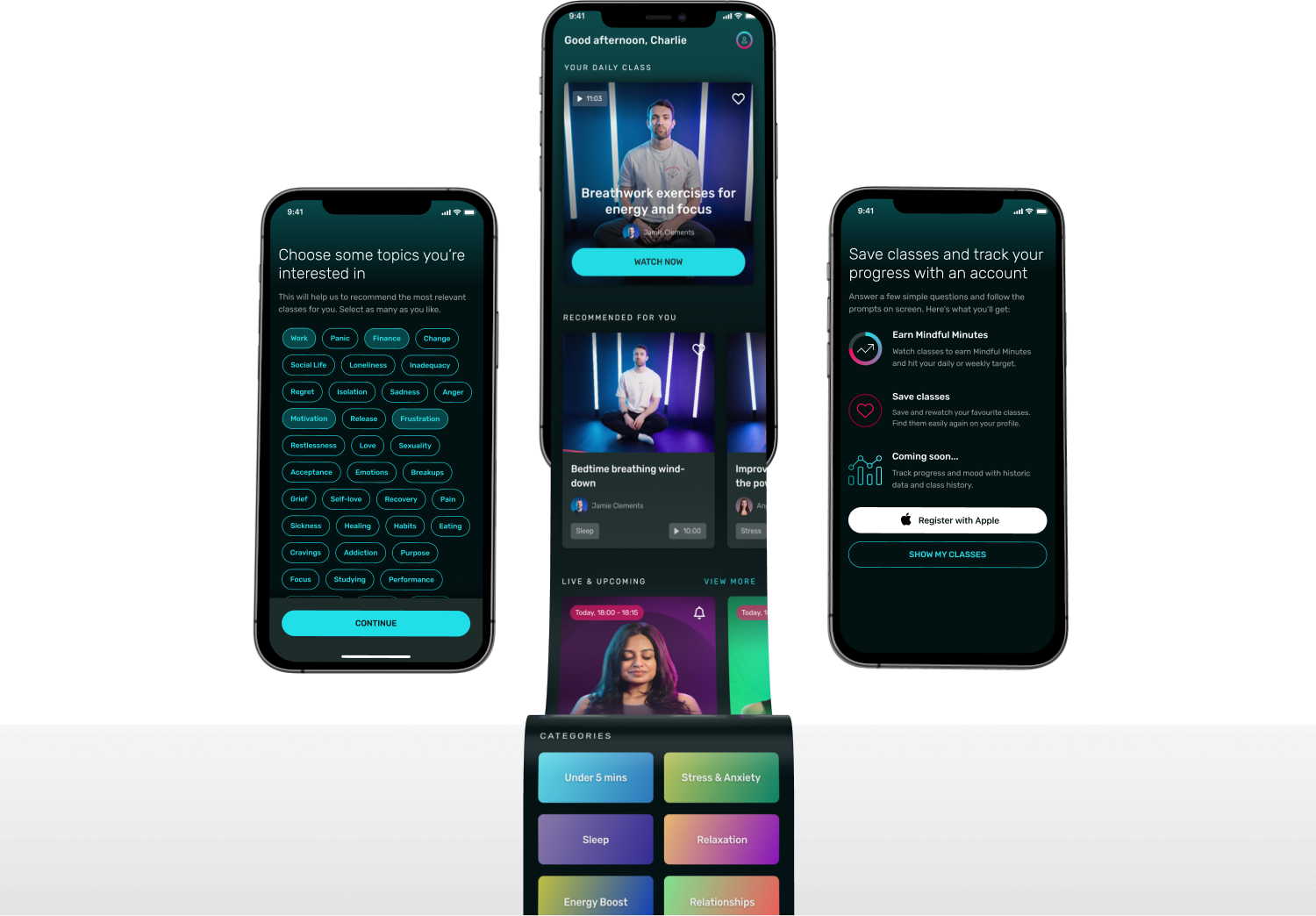 Screen design for the new onboarding personalisation, updated home screen, and account creation