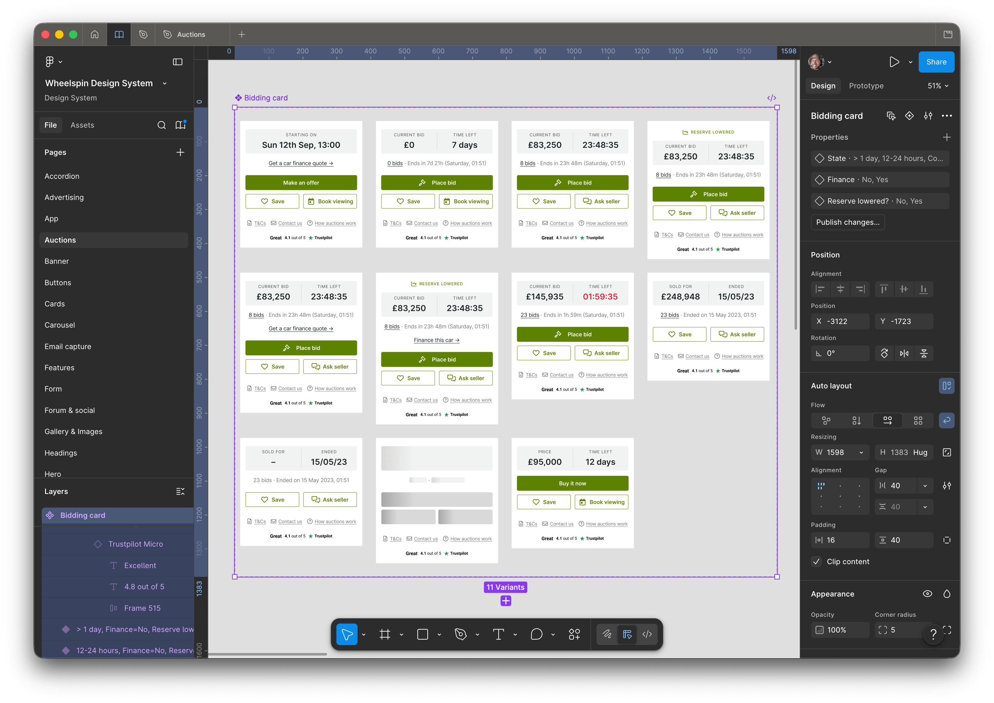 Figma designs for bidding controls