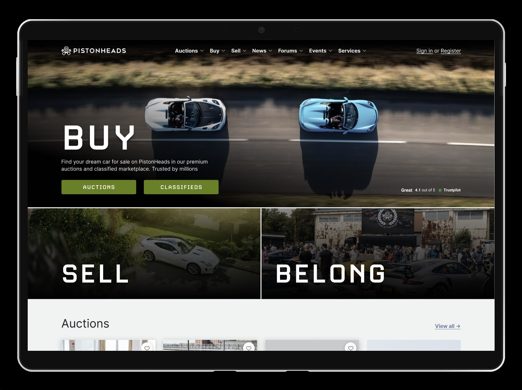 Updated homepage design to include auctions