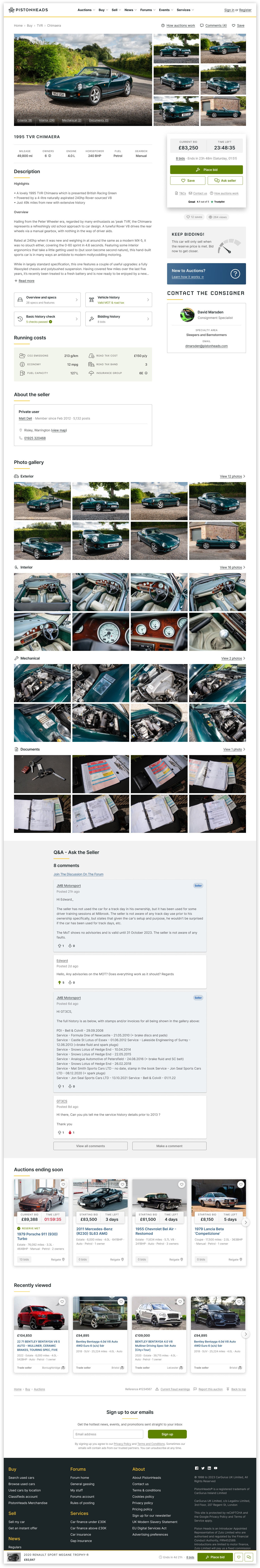 Auction vehicle page design