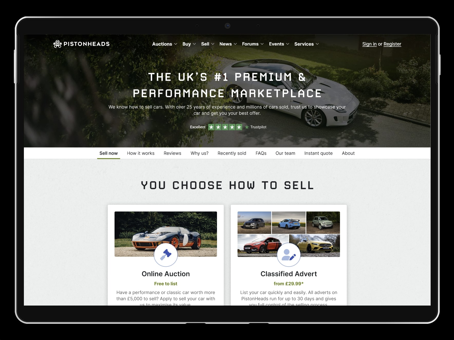 Updated sell page design to include auctions