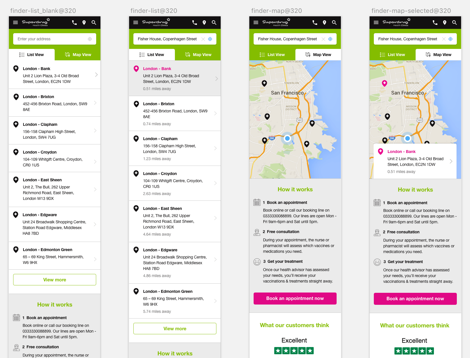 clinic finder screens