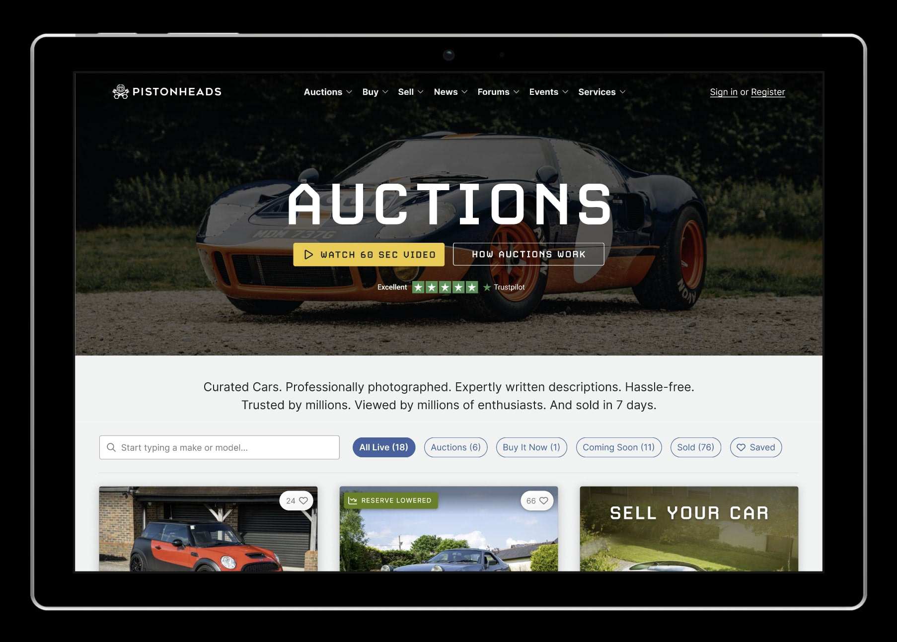 New auction landing page design